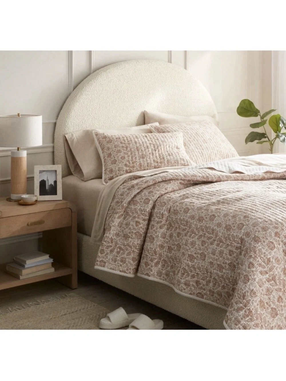 Threshold F/Q Floral Printed Cotton Tonal Floral Voile Quilt in Cream and Tan
